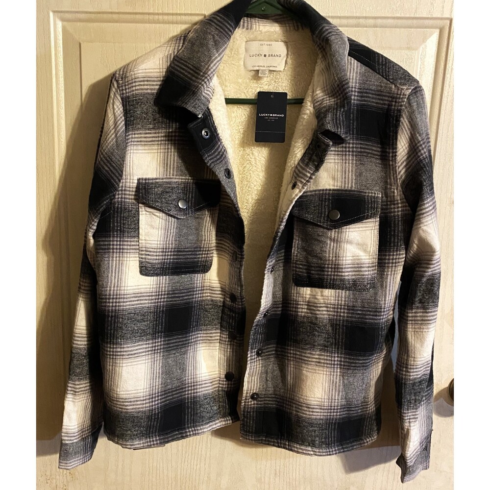 Lucky Brand Black n White n Gray Sherpa Lined Hooded Jacket Size s/p